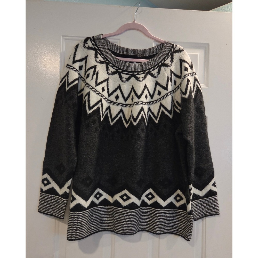 Lane Bryant Womens Plus Size 22/24 Fair Isle Geometric Knit Sweater Gray Black